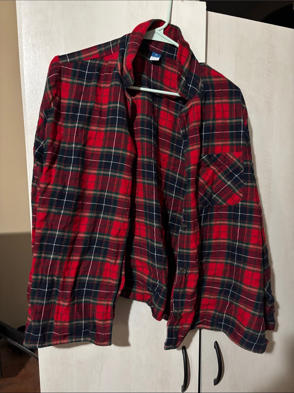 Old Navy Red and Navy Plaid Women's Button-Up Pajama Shirt